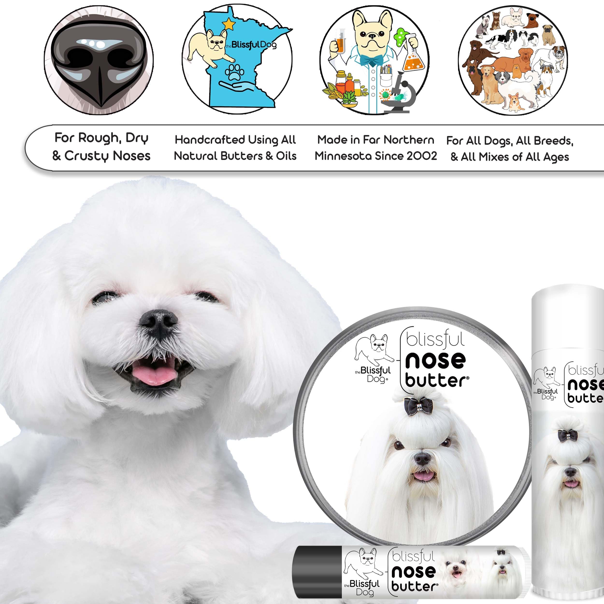 The Blissful Dog Maltese Unscented Nose Butter - Dog Nose Butter, 8 Ounce